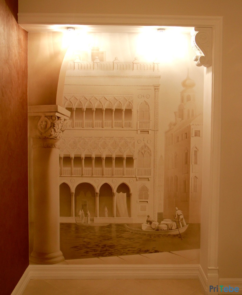 Монохромная роспись Венеция, художественная роспись в интерьере